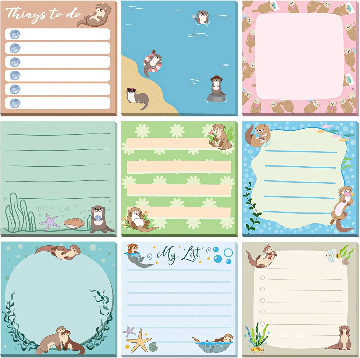 9 Pads Otter Sticky Notes 3X3 Inch Cute Self Stick Notepads Notes Adhesive Memo-image
