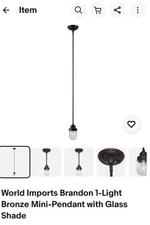 World Imports Bronzee Mini-pendant With Glass Shade