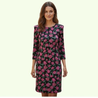 Kimjihyun Vintage Floral Tulip Mesh Sheath Dress Pink Green Black Long Sleeve L