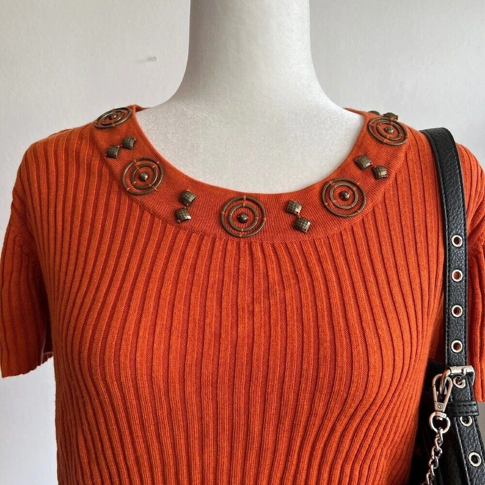 Top Vintage Naranja Cuentas, Y2K Boho 2000s Festival 90s Retro XL Foto 2 de 4