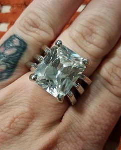 Vintage 18k White Gold Plated Cubic Zirconia Ring Size 10