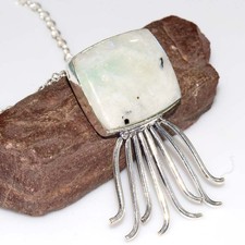 Awesome Rainbow Moonstone 925 Silver Plated Necklace 18" Most Beautiful AU Z086