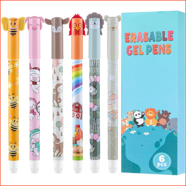 Radierbare Kugelschreiber 0,7Mm Gelstifte Mit Tiermotiven 6 Set Schulbedarf-image