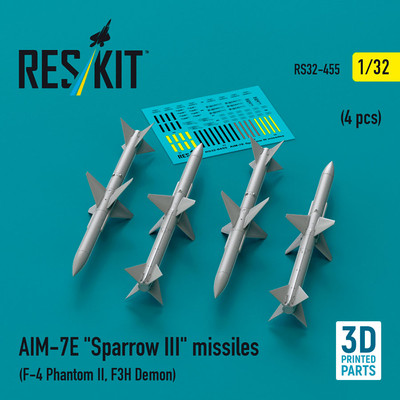 Reskit 1/32 AIM-7E Sparrow III Missiles (4pcs) for F-4 Phantom II, F3H Demon