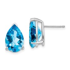 14k White Gold 12x8mm Pear Blue Topaz Post Earrings L 13mm, W 8mm