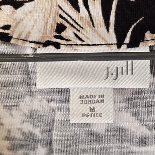 J Jill Faux Wrap Midi Dress Womens Sze M Black White Tan FloralV Neck 3/4 Sleeve - Picture 3 of 3