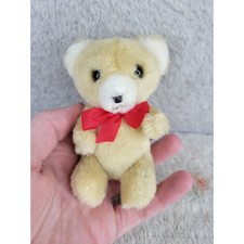 Mini Teddy Bear Plush Red Bow Small Stuffed Animal Toy Collectible - Stained 