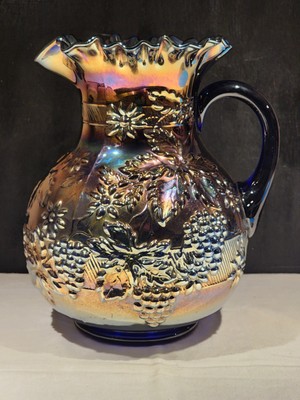 Dugan glass co. Floral & Grape Water Pitcher SUPER RARE 1.5'' TIGHT INSIDE CRACK