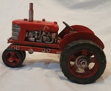 Antique Looking Red, Black  Silver Tractor Decor Toy Vintage Metal  Rubber