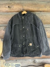 Carhartt Jackett Vintage Mens Medium Black 199 Full Zip Snaps Workwear Lined