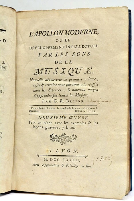 Livre rare BRIJON L'apollon Moderne Développement intellectuel SONS MUSIQUE 1782 - Photo 1/4