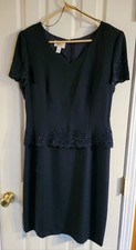 Talbots Size 12 Navy Blue Pencil Dress Short Sleeve Knee Length