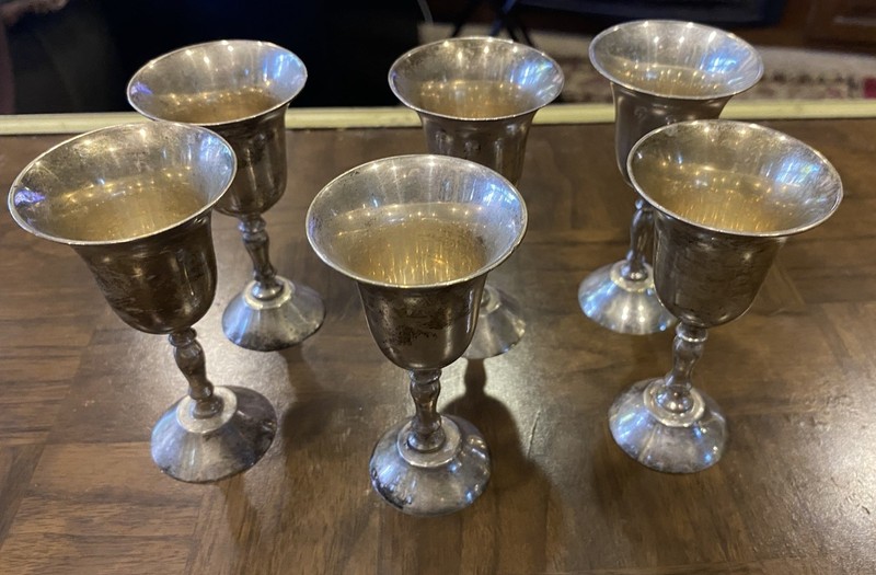 Vintage Tarnish  (India) Silver Plated Wine/Champagne Goblets Set of  6 by AMC
