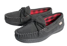 Men's Moccasin Genuine Leather Slippers, Indoor/Outdoor House 7 Charcoal Grey