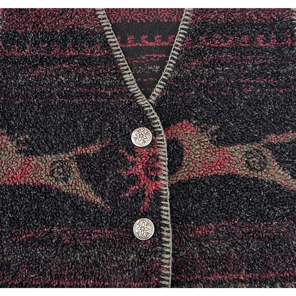 Chaleco con botones de lana Alps Pile para mujer talla M negro y rojo azteca de colección hecho en EE. UU. Foto 2 de 4