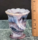 Purple Slag Milk Glass Toothpick Holder Scalloped Diamond Point Vintage Art