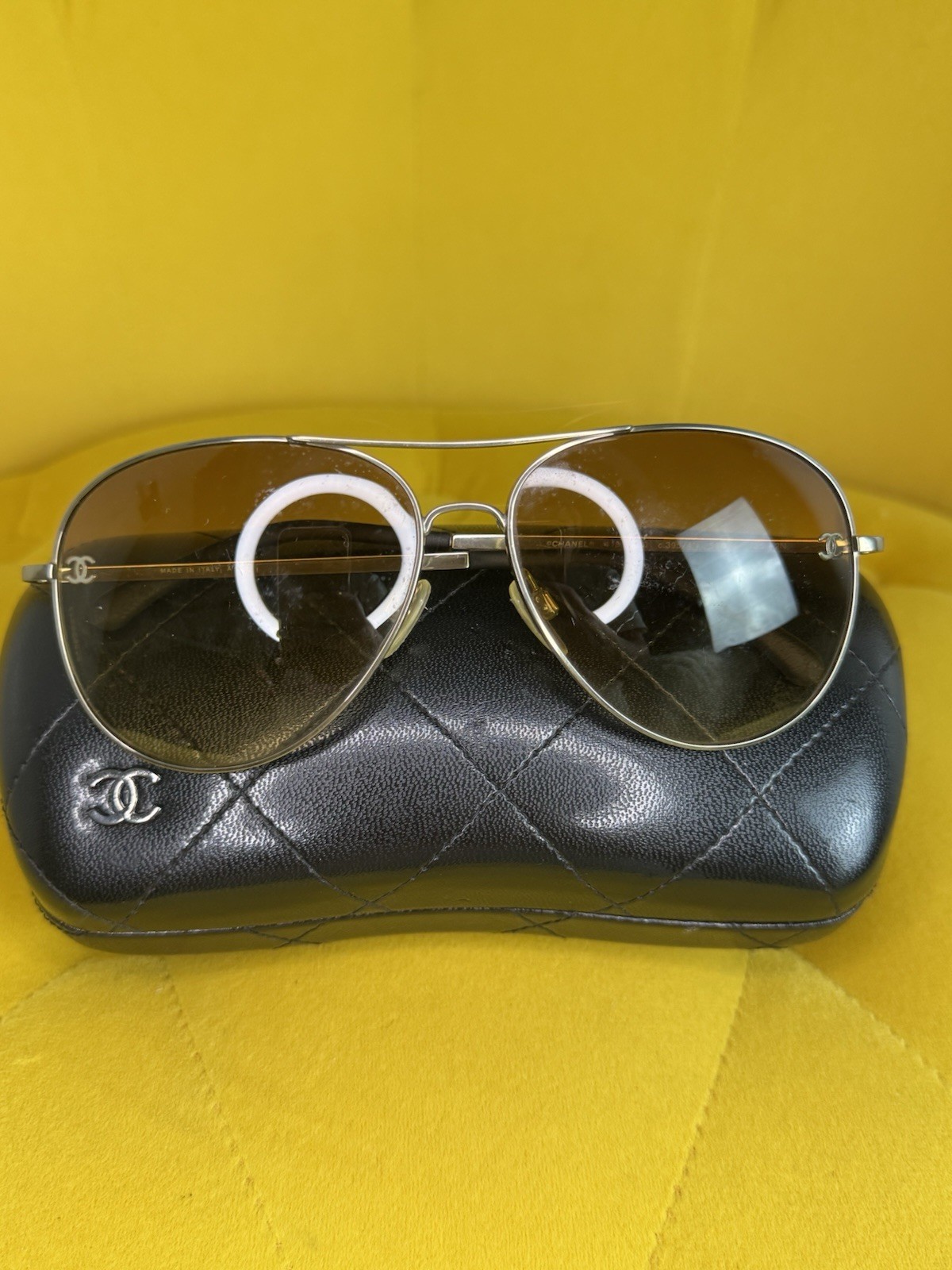 CHANEL Gold Titanium CC Aviator Sunglasses Italy