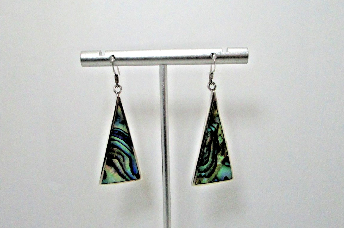 Vintage Abalone Iridescent Triangle Sterling Wire… - image 2