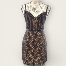 Urban Outfitters Lace Corset Midi Dress Black Nude Sheer Slip Dress M Gothic