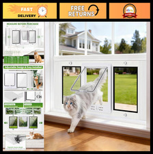 Aluminum Cat Door with Magnetic Closure, Adjustable Pet Door for Windows, Fits M
