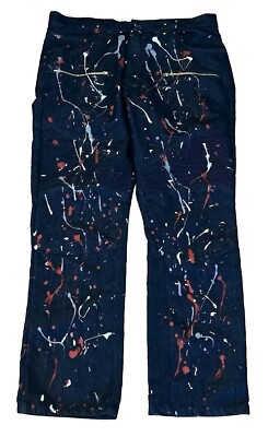 CS 115 Paint Splatter Jeans Men's 40x32 Art Hip Hop Streetwear Blue Slash Y2K