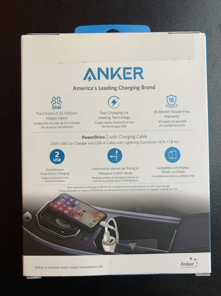Anker - Cargador de vehículo PowerDrive 2 24W con conector Lightning - Blanco Foto 2 de 3