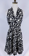 Eva Mendes Women's Size 0 Fit n Flare Black/Beige Belted Dress Sleeveless