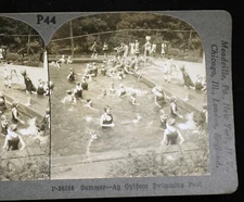 Summer An Outdoor Swimming Pool - Stereoview Keystone P44 26386