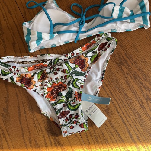 Cupshe Size Medium White Floral Botanical Lattice Bikini Swim Suit NWT - Picture 2 of 3