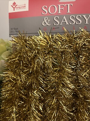 30 feet/360inches Young Craft Christmas Gold Tinsel Garland Made in USA 2001 NOS