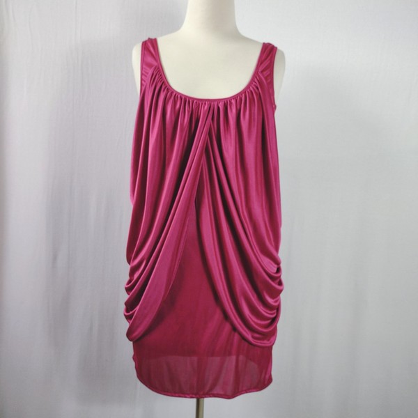 Wayne Cooper Womens Size 8 Hot Pink Ruched Draped Blouse Top Sleeveless Stretch