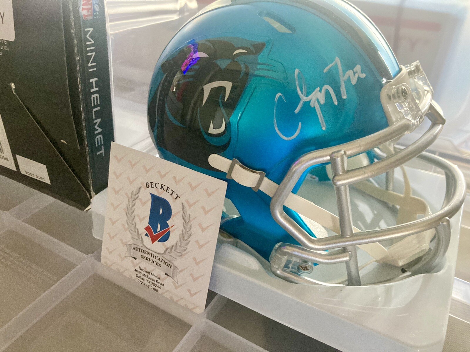 Christian McCaffrey Autographed Signed Carolina Panthers Flash Mini Helmet (Beckett) Hand Clean!!! 