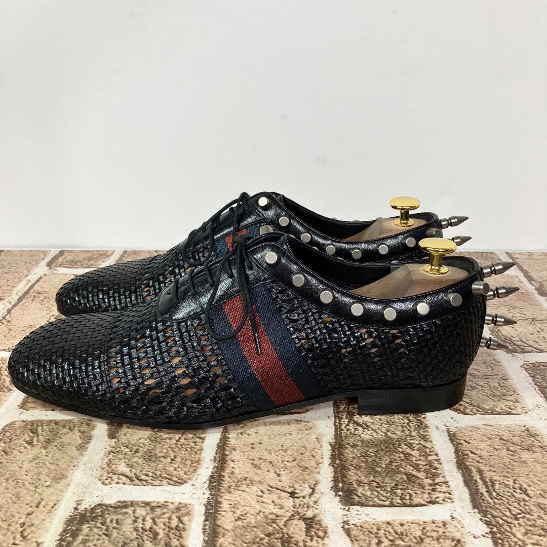 GUCCI Studded Spike Sherry Line Black Mesh Dress Shoes Size GUCCI Studded Spike Sherry Line Black Mesh Dress Shoes Size