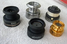  5 Fishing Reel Spools, Shimano, Quantum, Quickfire, Pinnacle,  Sahara,  Lot #1