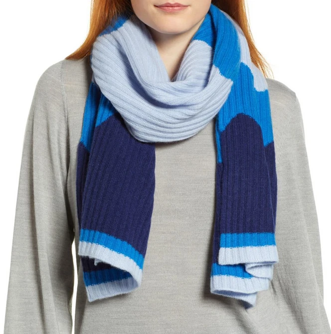 Bufanda halógena Chevron acanalada de cachemir azul combo 70"x 22" nueva con etiquetas $149 Foto 2 de 3