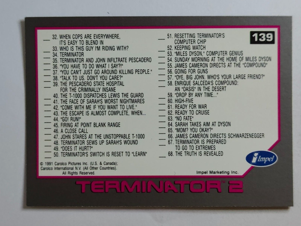1991 Impel Terminator 2: Judgement Day #139 Checklist 1 | eBay