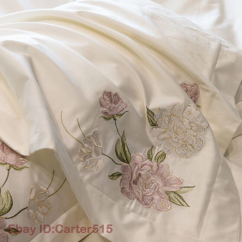 4pcs/lot Bedding Set Silk Cotton Embroidery Flowers Duvet Cover Flat Sheet Set - Image 3 of 4