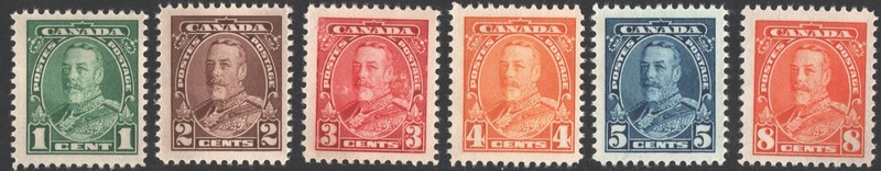 Canada SC#217-222 1¢-8¢ King George V Singles (1935) MNH