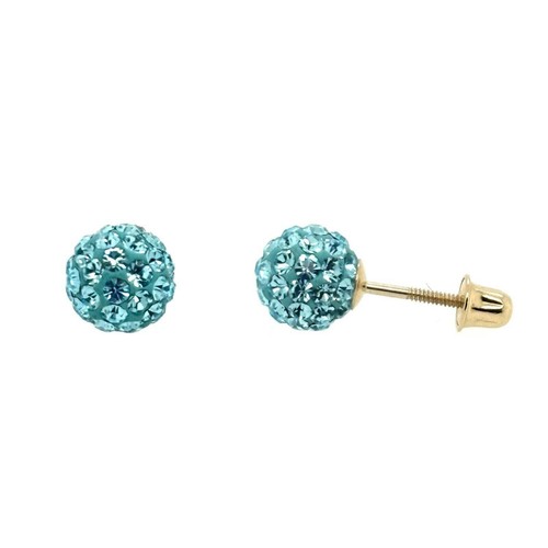 14K Yellow Gold Round Crystal Ball Screw Back Stud Earrings 10 mm - Picture 20 of 27