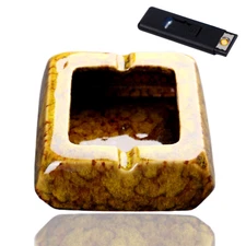 Ashtray for Cigarettes Glossy Ceramic Square + Flameless Lighter! for In/Outdoor