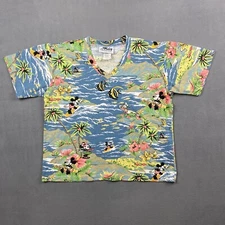 Vintage Disney Mickey Jerry Leigh Shirt Medium Rare Hawaiian Print V Neck AOP