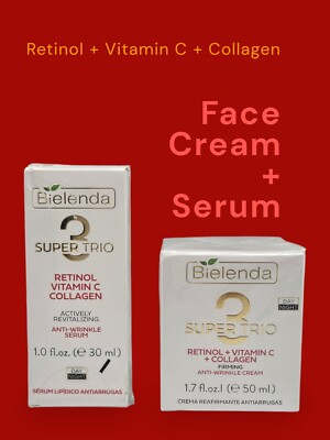 2PC BIELENDA SuperTrio AntiWrinkle Retinol Vitamin C Collagen Face Cream + Serum