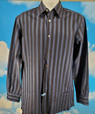 Zanella Men's Blue Striped Cotton Casual Shirt Medium Made In Italy