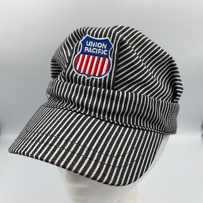 Vintage Union Pacific Railroad Engineer Striped Snapback Hat