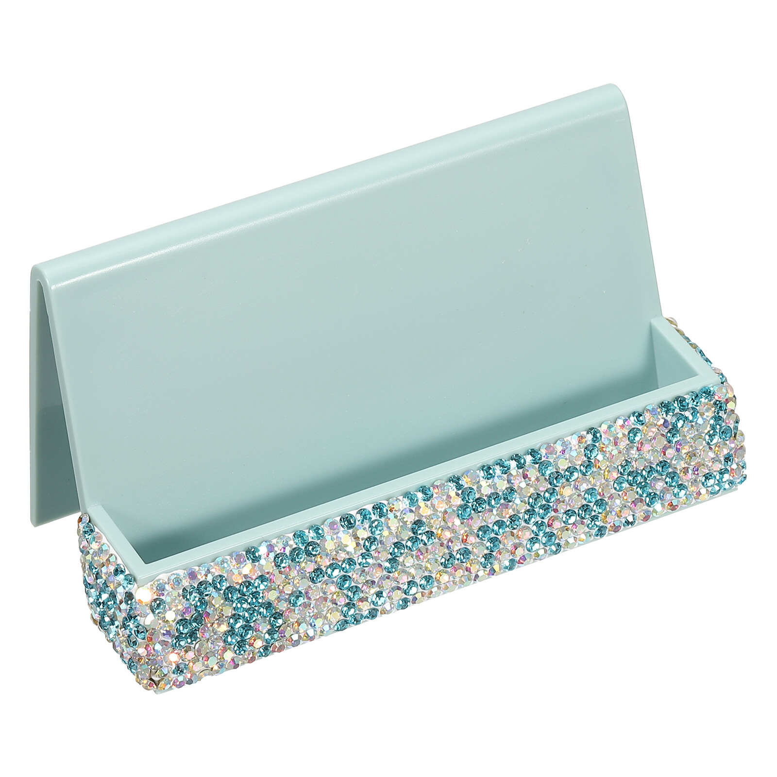 Blue Rhinestone Business Card Holder for Desk-image