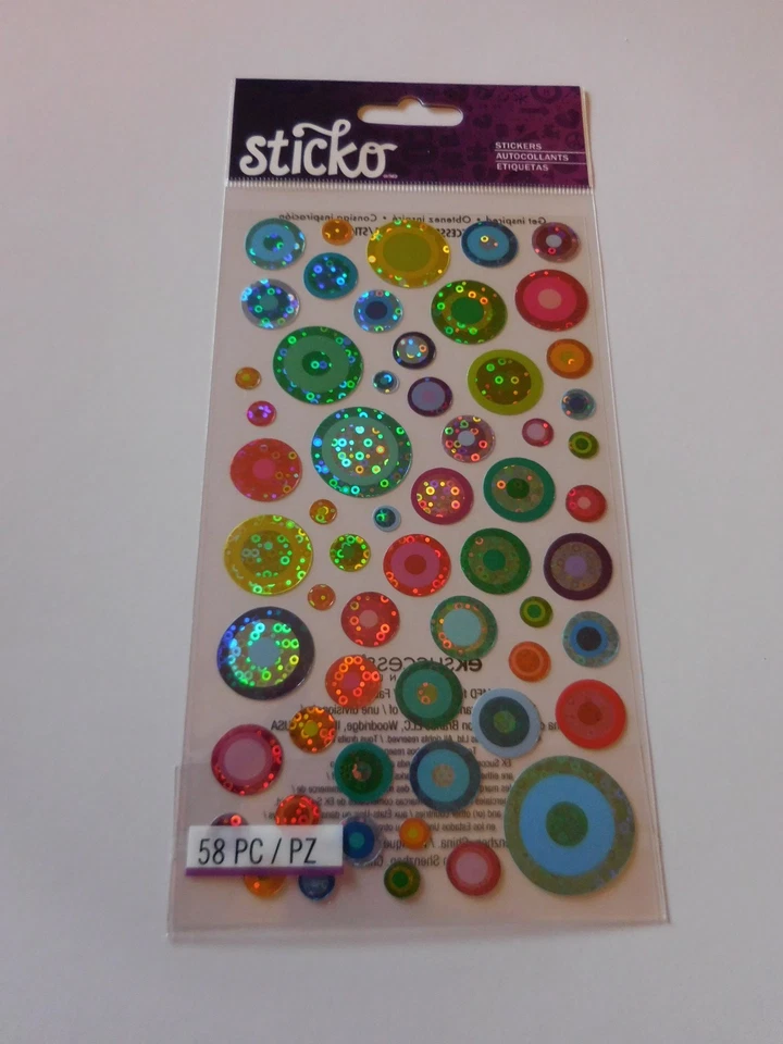 STICKOS Scrapbooking Crafts Stickers Sticko Colorful Bubbles Circles Sparkly Blue Red