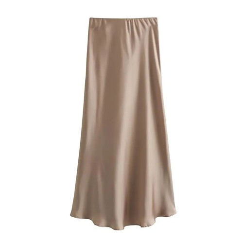 High Waist Elegant Satin Skirts Women Elegant Long Skirt Casual Office A-line - Picture 11 of 28