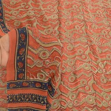 Sanskriti Vintage Dark-Peach Sarees Pure Georgette Silk Print Sari Craft Fabric