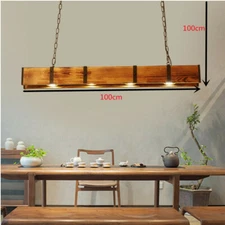 Industrial 4-Light LED Linear Rust Wood & Metal Ceiling Island Pendant Light USA