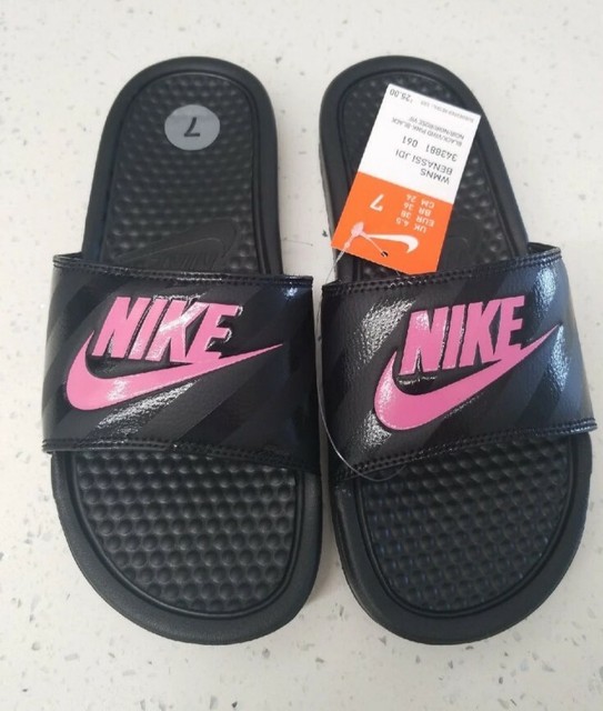 Nike Size 7 Benassi JDI Black Vivid Pink Slides Sandals Womens Shoes for sale online | eBay